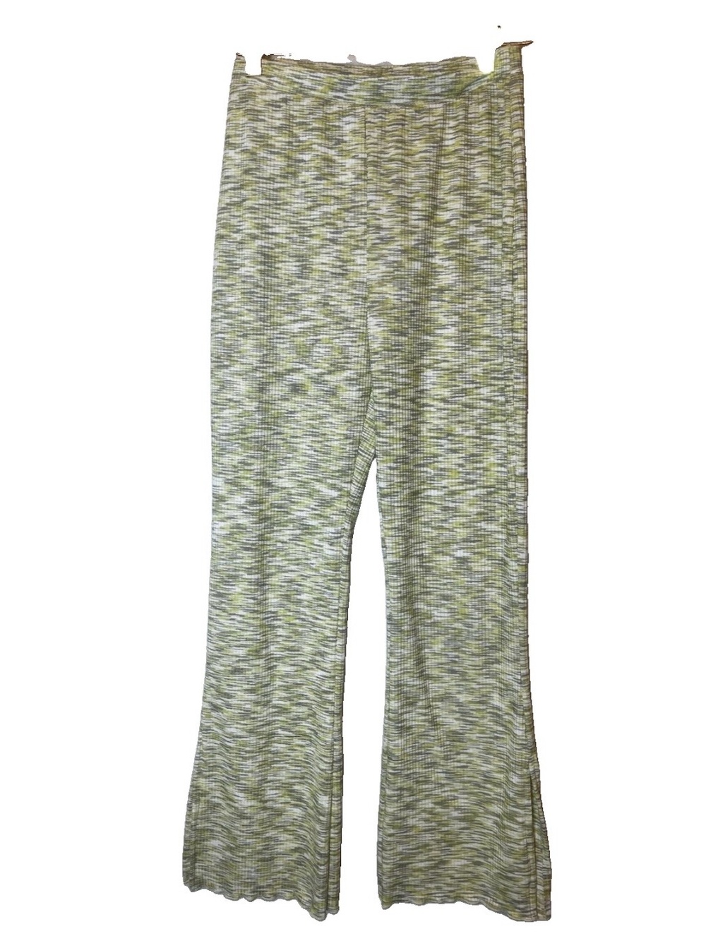Lisa Says Gah Josie Ribbed Space Dye Flare Pants in Honeydew Stretch Slit Size S